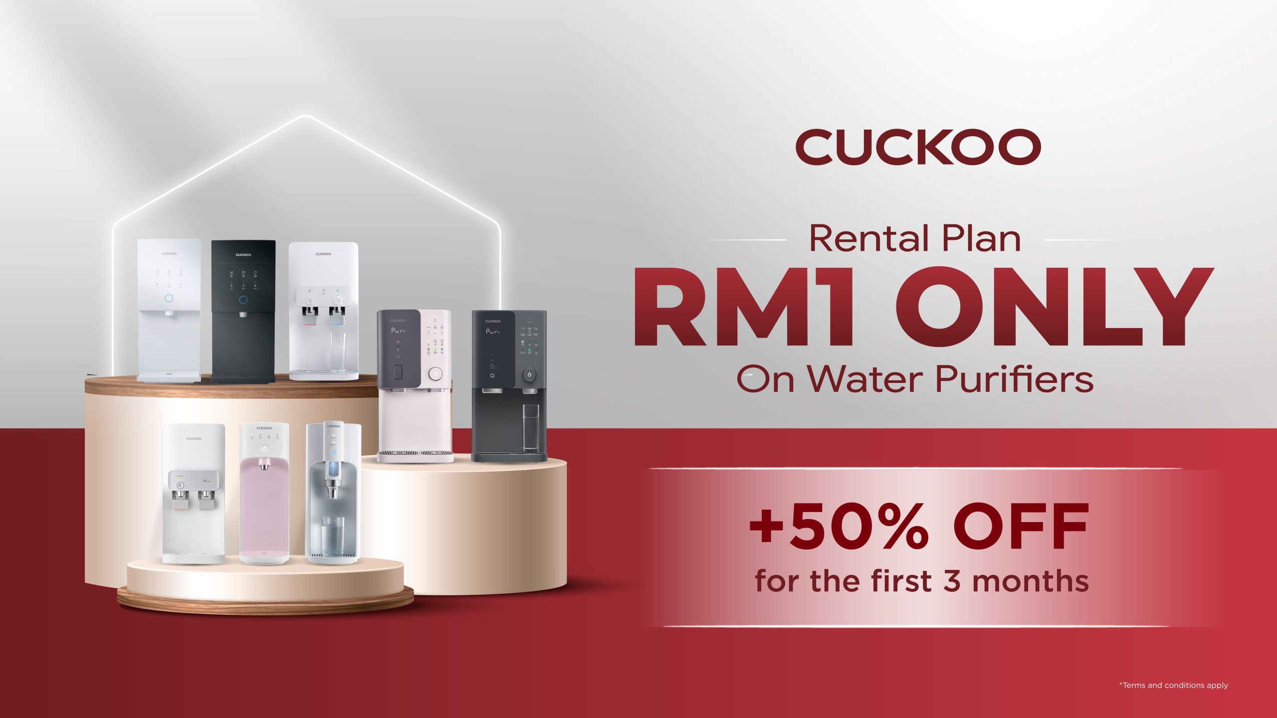 CUCKOO rental plan RM1 only on water purifiers, plus 50% off for the first 3 months